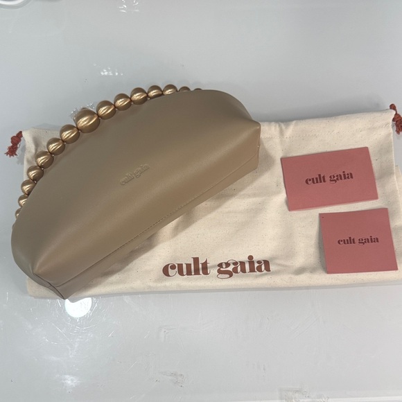 Cult Gaia tan Una clutch with Gold beaded handle - BRAND NEW WITH DUST BAG - Picture 3 of 13